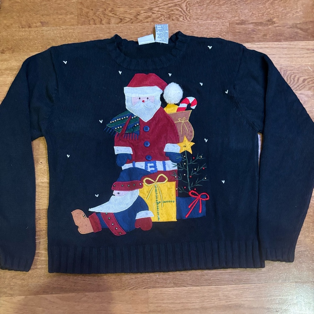 Vintage Bobbie Brooks Santa Christmas Sweater Women’s Large Beaded Holiday Knit